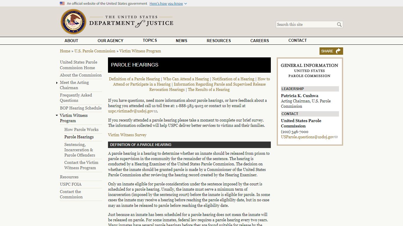 Parole Hearings - United States Department of Justice